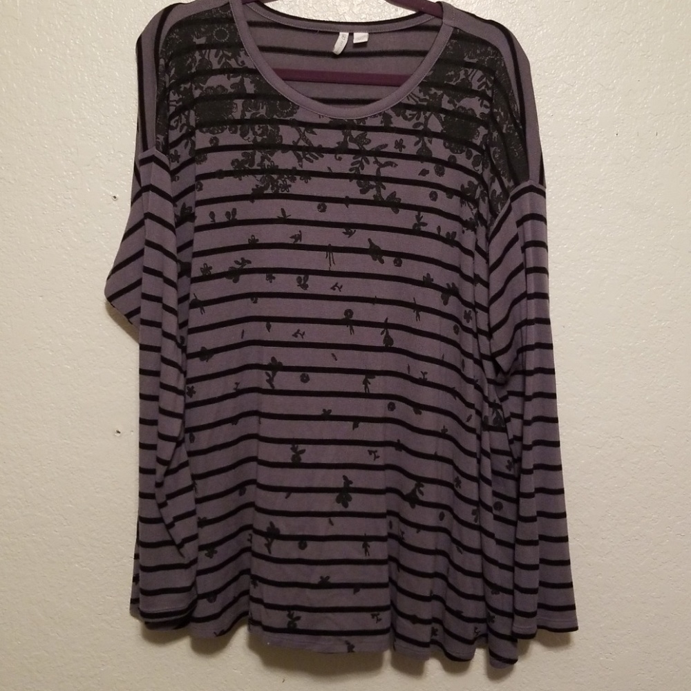 Cato Gray Black Floral Striped Sweater 18 20